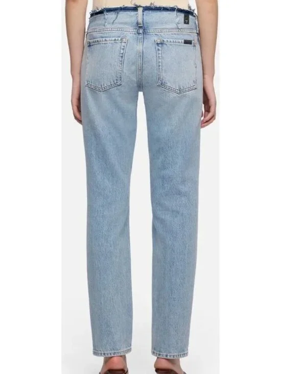 7 For All Man Kind Size 27 Low Cigarette Blue Erosion Jeans NWT $248 - Picture 2 of 15